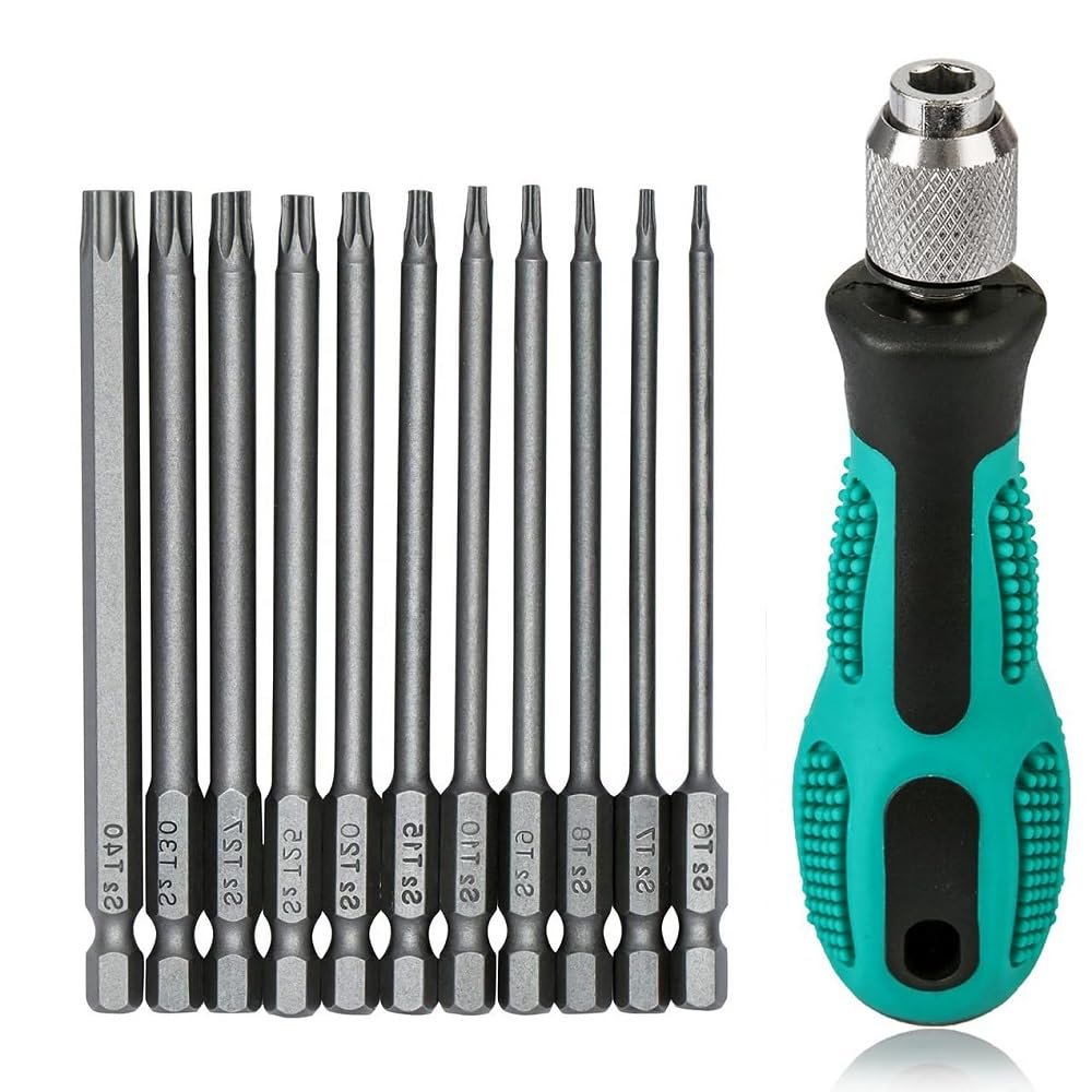 12 Piece Torx Screwdriver Bit Set T6 To T40 1 4 In Magnetic S2 Steel Hex Bits With Handle 75mm Length For Auto Repair And