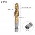 Uxcell Combination Drill And Tap Bit 1 4 Hex Shank M8 X 25 Metric Titanium Coated High Speed Steel 4341 Spiral Flute Drilling