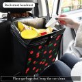 Oarencol Cherry Black Car Trash Can Foldable Hanging Bag Watercolor Fruit Leaves Small Waterproof Accessories Garbage Bin