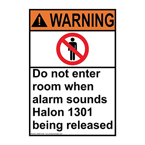 Compliancesigns Com Vertical Warning Alarm Sounds Halon 1301 Being Released Ansi Sign 10x7 Inch Plastic For Fire Safety