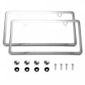 X Autohaux 2pcs License Plate Frame Metal Stainless Steel Front Rear Car Tag Cover Rust Proof Mirror Polish Holder With Screws