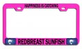 Happiness Is Catching Redbreast Sunfish Fishing Pink Metal License Plate Frame Tag Holder A24 