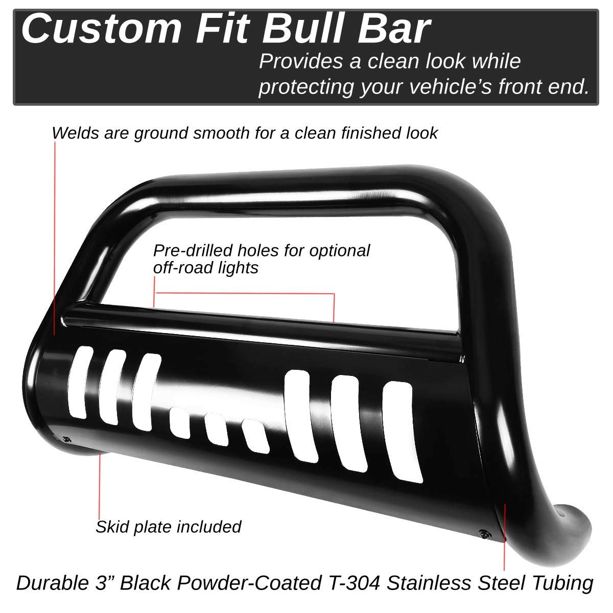 Auto Dynasty For Ford Super Duty 3rd Gen 3 Inches Black Bull Bar 6 Chrome Housing Smoked Lens Fog Lights