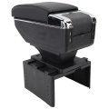 Armrest Storage Box Microfiber Leather With Usb Ports Double Layer Organizer For Universal Cars Suvs Trucks Black Line