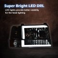 G-plus Led Drl Headlights Compatible With 1992-1996 Ford Bronco F150 F250 F350 Bumper Headlamp Smokya Lensa Chrome Housinga