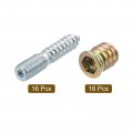 Uxcell M10x50mm Hanger Bolts 16pcs 30mm Wood Dowel Screw Self-tapping With M10x20mm Threaded Insert Nuts Interface Hex Socket