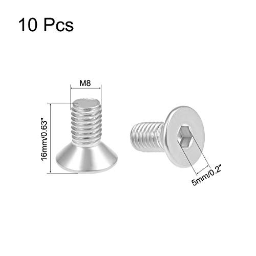 M8x16mm Flat Head Machine Screws Inner Hex Screw 304 Stainless Steel Fasteners Bolts 10pcs