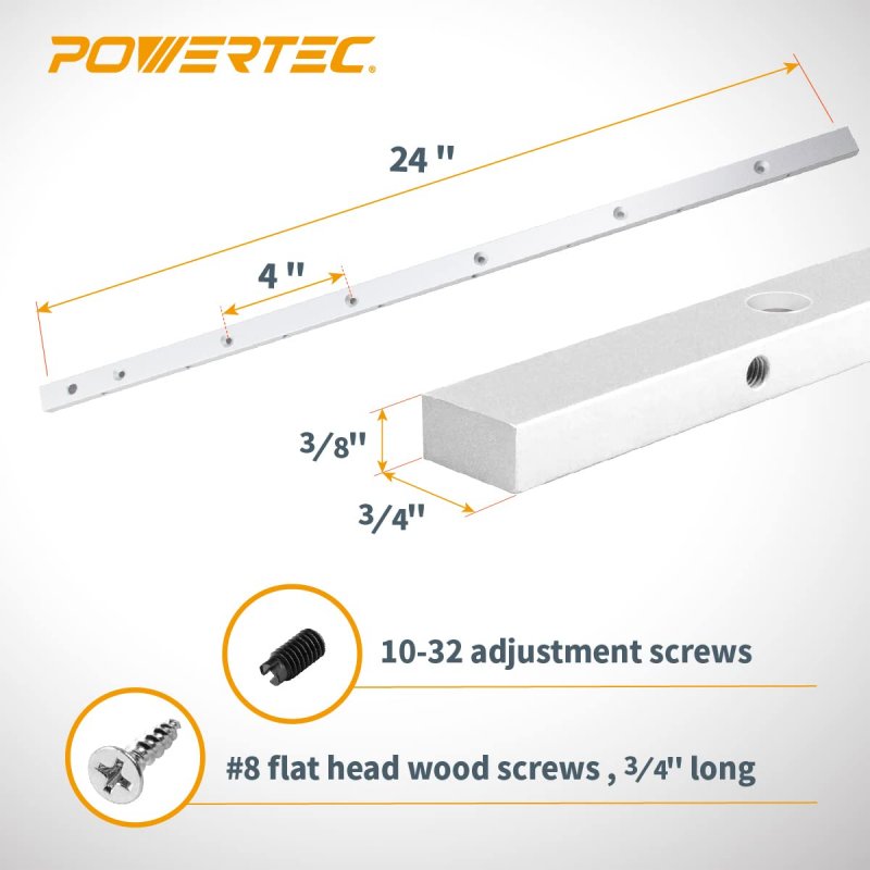 Powertec 71519-p4 Miter Bar For Any Standard 3 4 X 8 Slot Crosscut Sled Table Saw Router Band 4 Pk