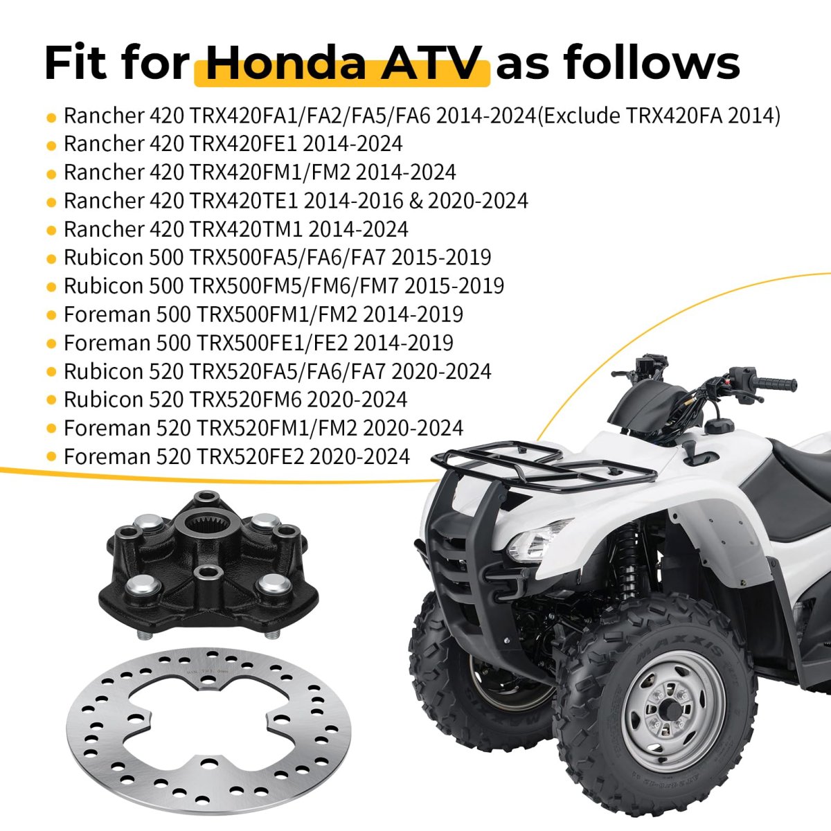 Front Left Right Wheel Hub Brake Disc Rotor For Honda Rancher 420 Trx420 Foreman Rubicon 520 500 Trx520 Trx500 2014-2024