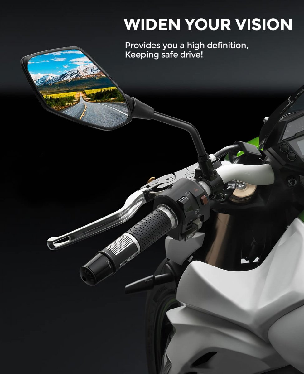 Universal Motorcycle Mirrors Convex Handlebar Rear View Side With M8 M10 Bolts For Bike Scooter Atv Utv Dirt Black Oval Shape