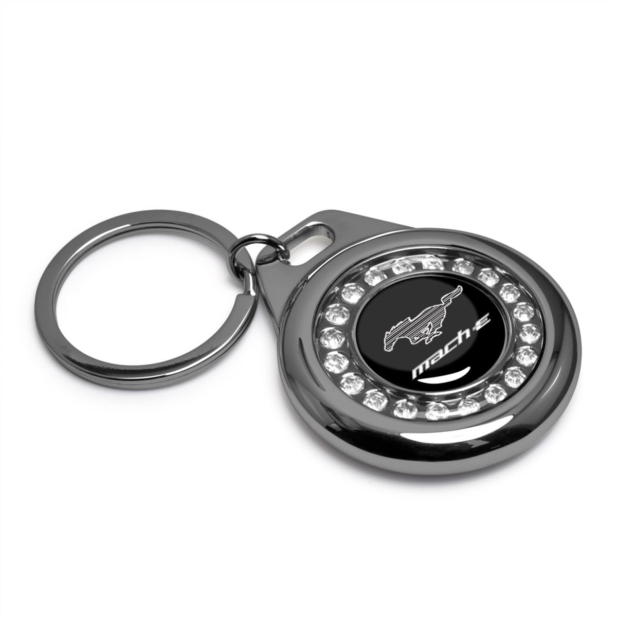 Ford Mustang Mach-e Crystal Rhinestone Roundel Black Metal Key Chain With Real Carbon Fiber Backing