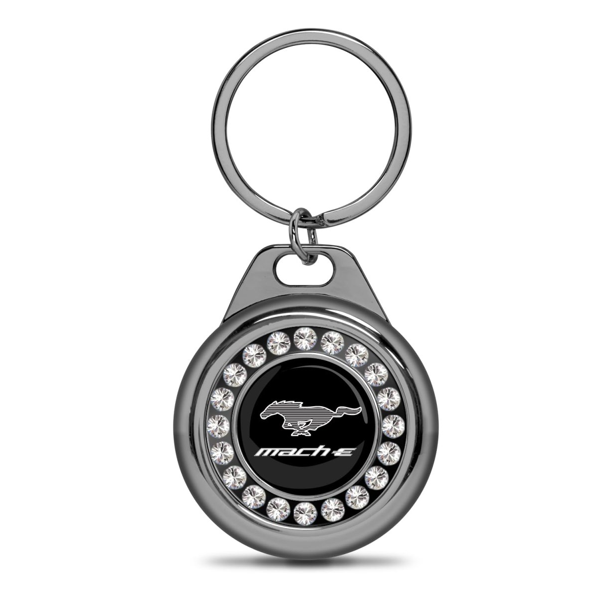 Ford Mustang Mach-e Crystal Rhinestone Roundel Black Metal Key Chain With Real Carbon Fiber Backing