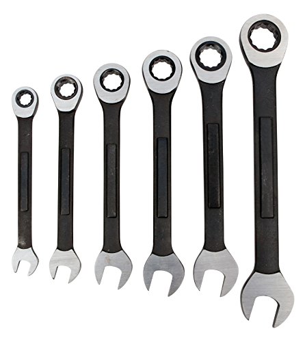 W1166 6 Piece Sae Ratcheting Wrench Set Black Finish Alloy Steel 72 Tooth Gear For 5 Degrees Sweep 16 To 8 In With Storage Rack