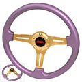 Universal 350mm 6 Bolt Hole Heavy Duty Light Weight Steering Wheel Purple Trim Gold Center Streak Design Jdm Sport Horn 