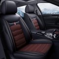Universal Fit Car Seat Covers 5 Piece Set Pu Leather And Sponge Pads For Front Rear Seats Black With Brown Stitching 