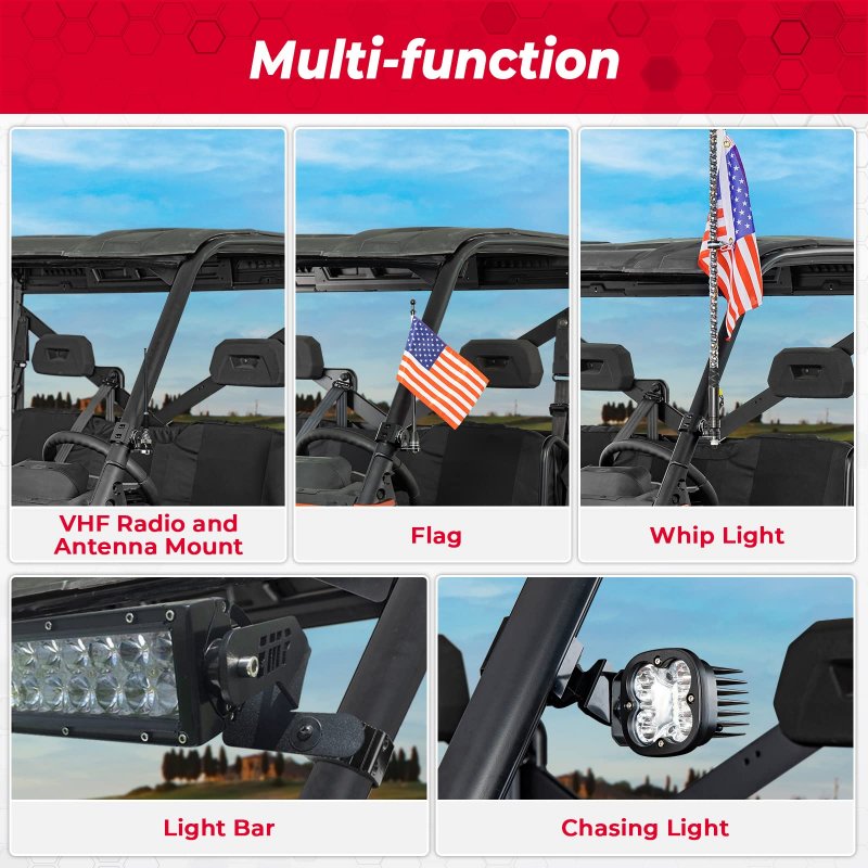 1-pack Utv Whip Mount Cnc-machined For Pro-fit Cage Polaris General Ranger Can-am Defender Commander Maverick Sport Trail 360a