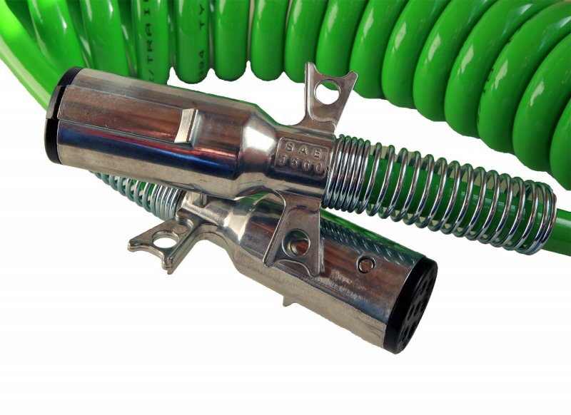 7-way Truck And Trailer Electrical Coiled Cable Abs Duty Green 15 Length 2 X 12 Leads