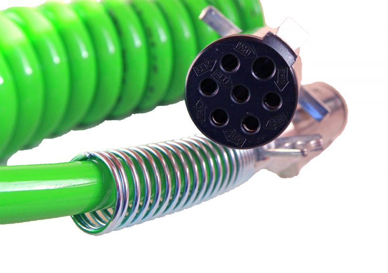 7-way Truck And Trailer Electrical Coiled Cable Abs Duty Green 15 Length 2 X 12 Leads