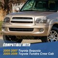4pcs Factory Style Halogen Headlights Assembly And Bumper Lamps Compatible With Toyota Tundra Crew Cab Sequoia 2005-2007 Driver