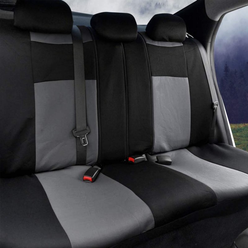 Polypro Black Gray Car Seat Covers Full Set With Matching Carpet Floor Mats Universal Fit For Cars Trucks And Suv Includes