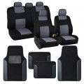 Polypro Black Gray Car Seat Covers Full Set With Matching Carpet Floor Mats Universal Fit For Cars Trucks And Suv Includes