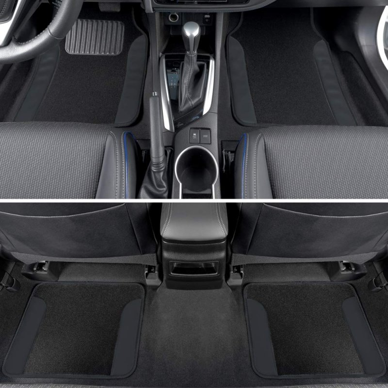 Polypro Black Gray Car Seat Covers Full Set With Matching Carpet Floor Mats Universal Fit For Cars Trucks And Suv Includes