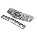 Kuafu Front Bumper Upper Lower Grille Kit For 2013-2016 Cadillac Srx Plastic Chrome Silvery Black Replacement 22738992 22739004
