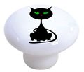 Carolina Hardware And Decor 2417 Black Cat With Green Eyes Ceramic Cabinet Drawer Knob 