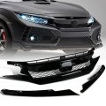 Front Bumper Mesh Hood Grill Grille Trim 2pcs Eye Lid Eyebrow For 2019-2020 Honda Civic Type-r Style