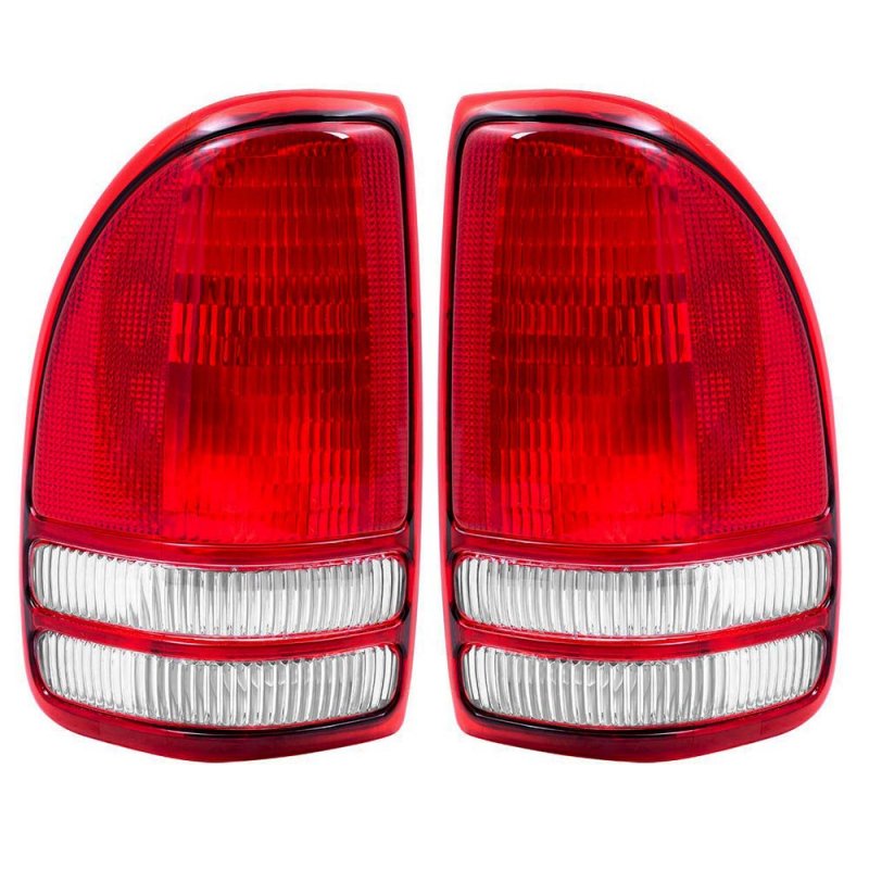 Tail Lights Assembly Pair For Dodge Dakota 1997 To 2004 Rear Brake Light Set Clear And Red Polycarbonate Lens Driver Passenger