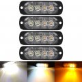 4pcs Ultra Thin Amber White 4leds Warning Emergency Caution Light Flash Strobe Bar Surface Mount For Car Van Truck Jeep Pickup