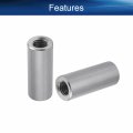 Heyiarbeit M6 Height 25mm 304 Stainless Steel Threaded Sleeve Rod Bar Stud Round Coupling Connector Tube Nuts Silver Tone 5pcs