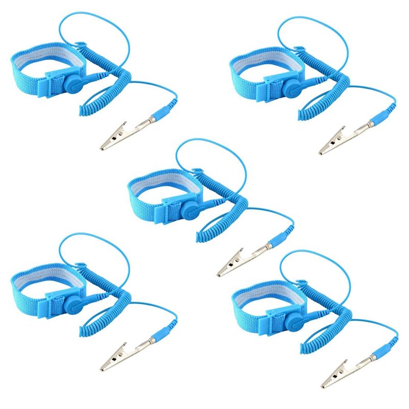 Anti Static Wrist Strap Esd With Clip Discharge Grounding 5 Pack Blue Prevent Shock For Electronic Parts And Equipment