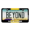 Ford Mustang Yellow Racing Stripe Black Metal License Plate Frame 12 In X 6 Powder Coated Zinc With Screw Covers