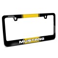 Ford Mustang Yellow Racing Stripe Black Metal License Plate Frame 12 In X 6 Powder Coated Zinc With Screw Covers