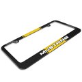 Ford Mustang Yellow Racing Stripe Black Metal License Plate Frame 12 In X 6 Powder Coated Zinc With Screw Covers