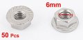 Uxcell 6mm Thread Dia Stainless Steel Hex Flange Lock Nuts Silver Tone 50pcs