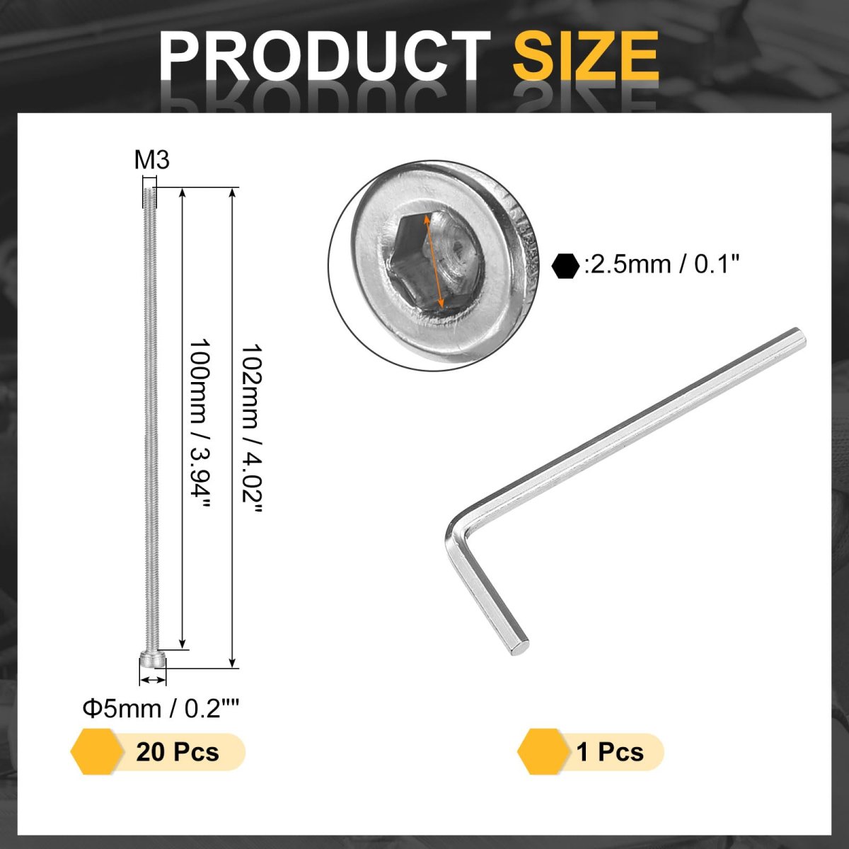 25pcs Hex Socket Head Cap Screws Bolts M3x100mm 304 Stainless Steel Drive Machine With Wrench Full Threaded Silver