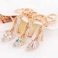 Easya Fashion Rhinestone High-heeled Shoe Key Chain Ring Crystal Shoeschains Women Charm Handbag Holder Girl Bag Jewelrypink