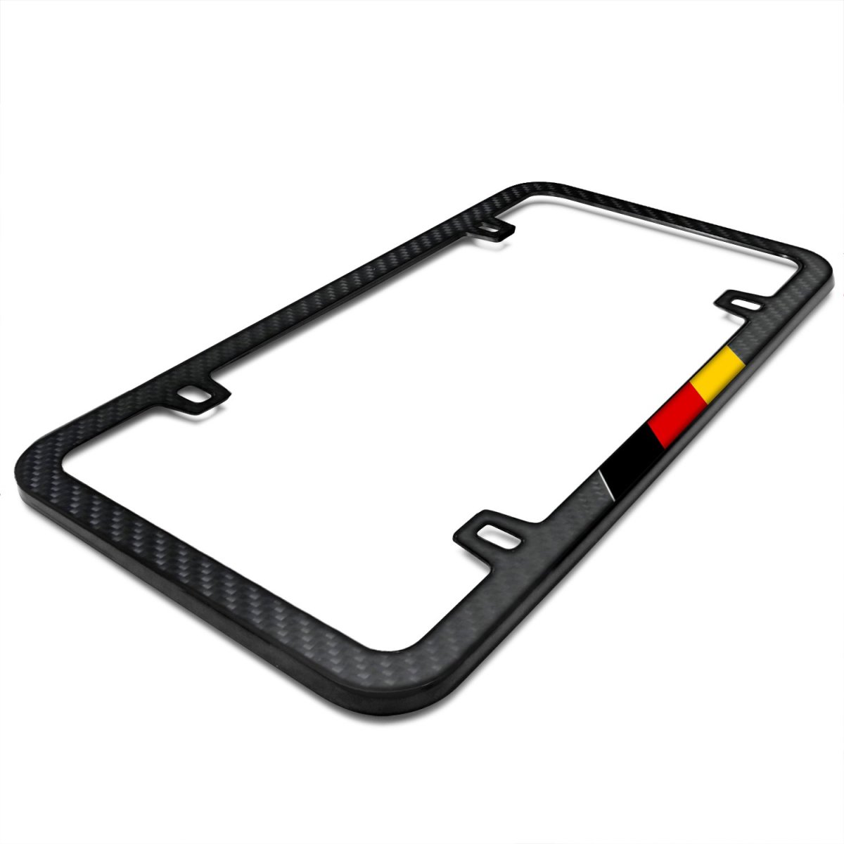 Real Matte Black Carbon Fiber German Flag In Sports Stripe Slim License Plate Frame