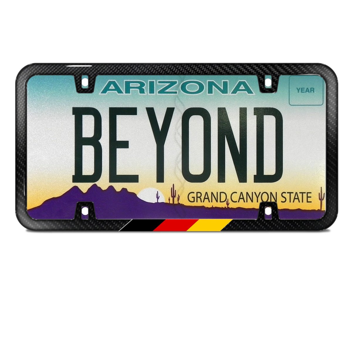 Real Matte Black Carbon Fiber German Flag In Sports Stripe Slim License Plate Frame