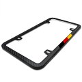 Real Matte Black Carbon Fiber German Flag In Sports Stripe Slim License Plate Frame