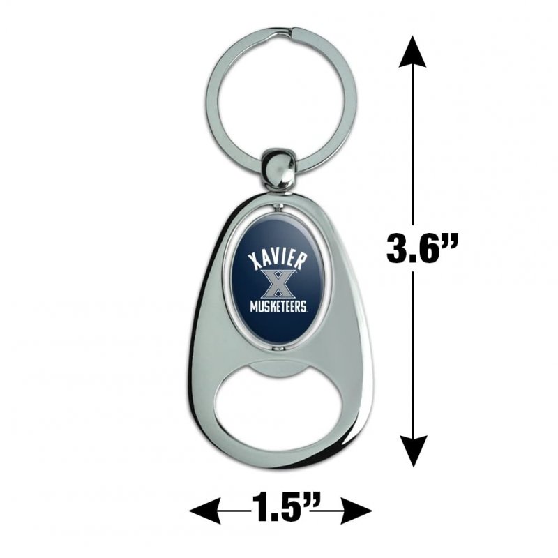 Graphics More Xavier University Musketeers Logo Keychain Chrome Metal Spinning Oval Bottle Opener