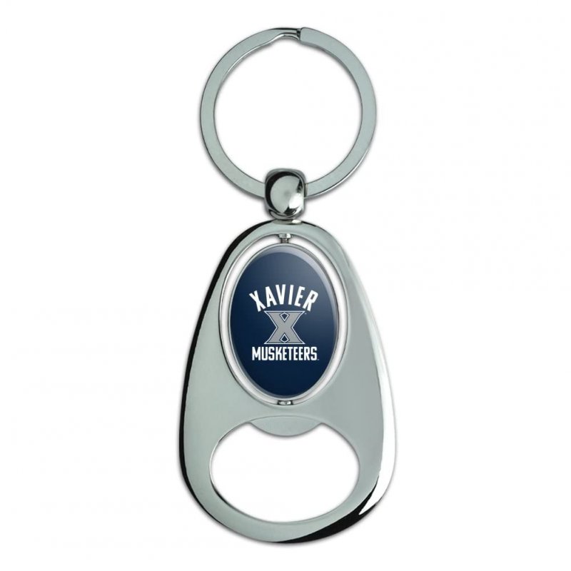 Graphics More Xavier University Musketeers Logo Keychain Chrome Metal Spinning Oval Bottle Opener