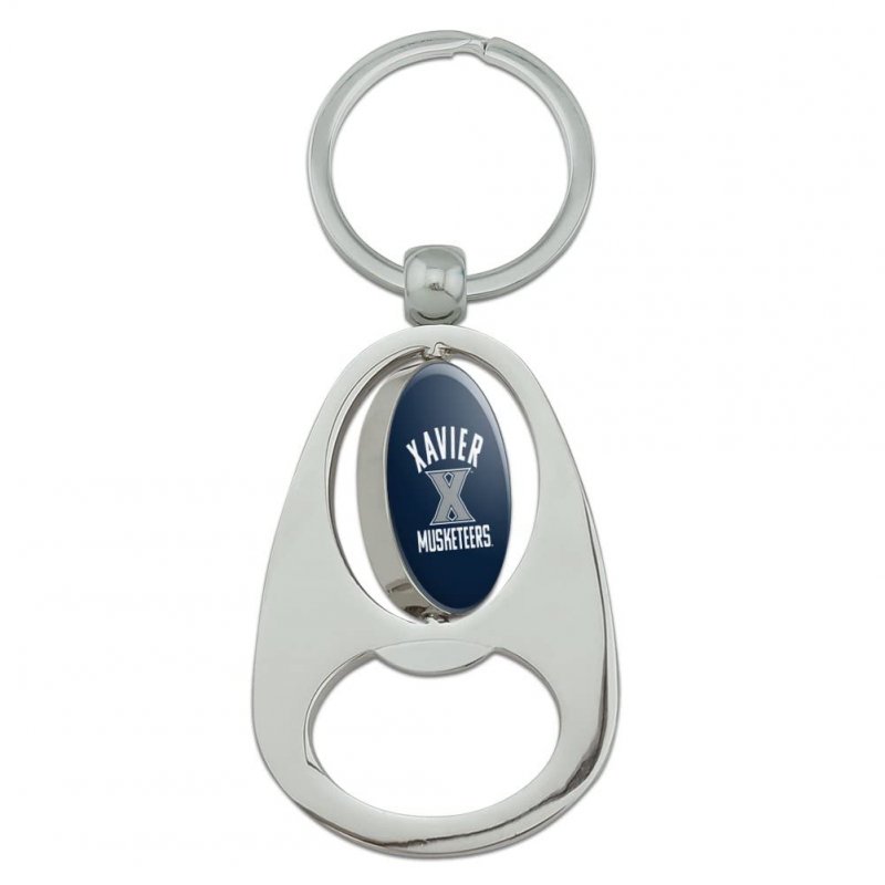 Graphics More Xavier University Musketeers Logo Keychain Chrome Metal Spinning Oval Bottle Opener