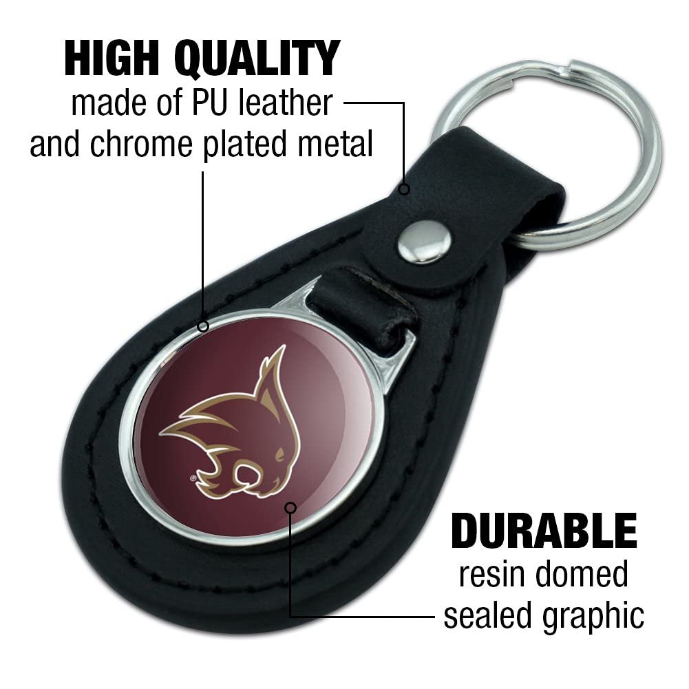 Graphics More Black Leather Texas State University Logo Keychain
