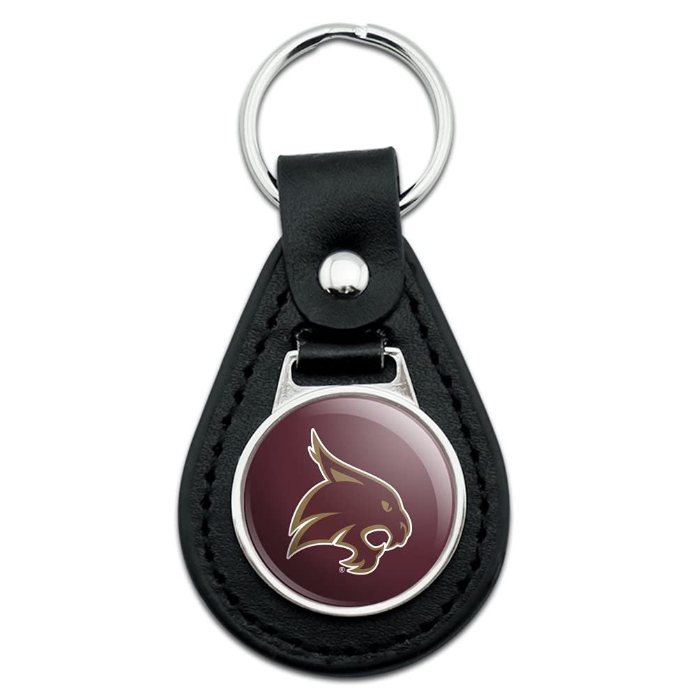 Graphics More Black Leather Texas State University Logo Keychain