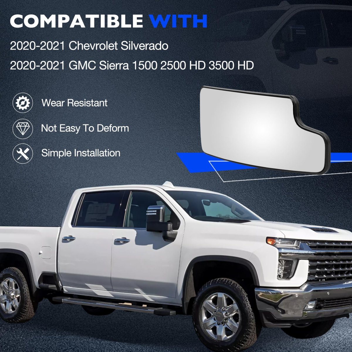 Passenger Lower Mirror Glass For 2020 2025 Chevy Silverado Gmc Sierra 1500 2500 3500 Hd Right Side Convex Towing Replaces