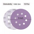 Uxcell 15pcs 5-inch Purple Sanding Discs 1000 Grits 8 Hole Hook And Loop Professional Aluminum Oxide Sand Paper Wet Dry Polish
