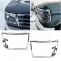 Hecasa Headlight Chrome Trim Bezel Compatible With 1992-96 Ford Bronco F150 Truck 1992-97 F250 F350 F450 Rh Lh Headlamps Pair